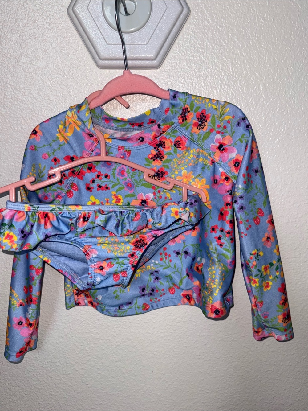 wonder nation Light Blue Floral Long-Sleeve Rashguard Swim Set
